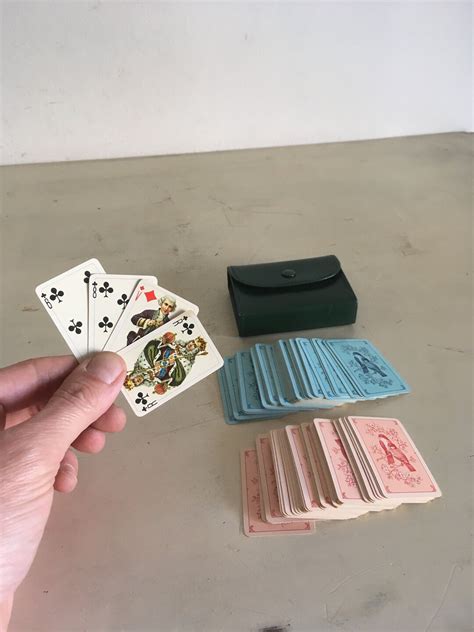 Vintage Miniature 2 Decks Playing Cards In Leather Case 49 X Etsy