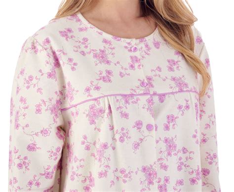 Nightdress Ladies Slenderella Long Sleeved Floral Flannel Cotton Flower Nightie Ebay