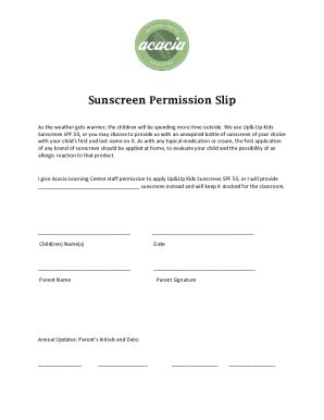 Fillable Online Sunscreen Permission Slip Form Fax Email Print Pdffiller