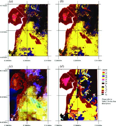 Final classified image using (a) untreated spectral bands; and (b ...