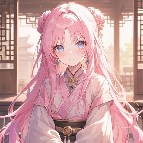 Premium Photo Anime Girl With Pink Hair And Blue Eyes Sitting On A Bench Generative Ai