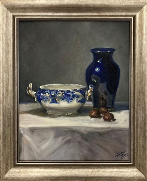 Reminiscing Still Life With Blue Vase And Chestnuts Donnaborg