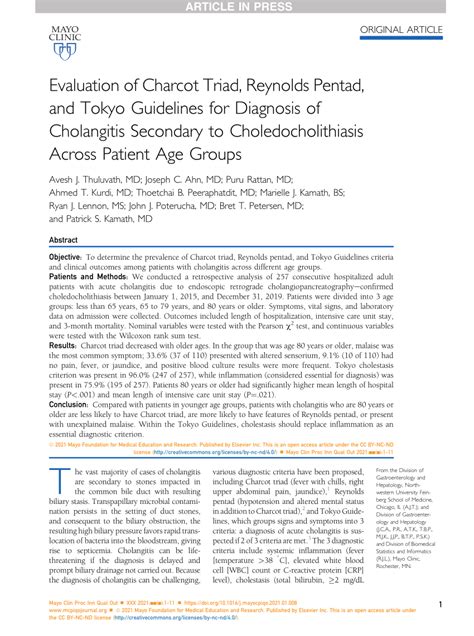 (PDF) Evaluation of Charcot Triad, Reynolds Pentad, and Tokyo ...