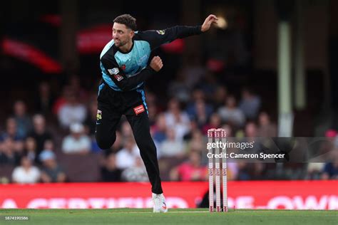 Matthew Short of Strikers bowls during the BBL match between Sydney ...