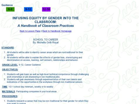 Gender Equity In The Classroom And The Workplace Lesson Plan For 9th