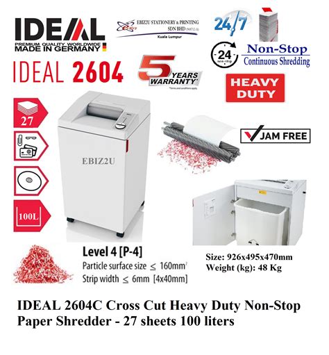 Ideal 2604 C Cross Cut Heavy Duty Non Stop Paper Shredder 27 Sheets