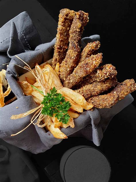 Crumbed Wagyu Strips Fries Onion Rings