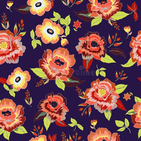 Vector Seamless Texture With Abstract Flowers Endless Background