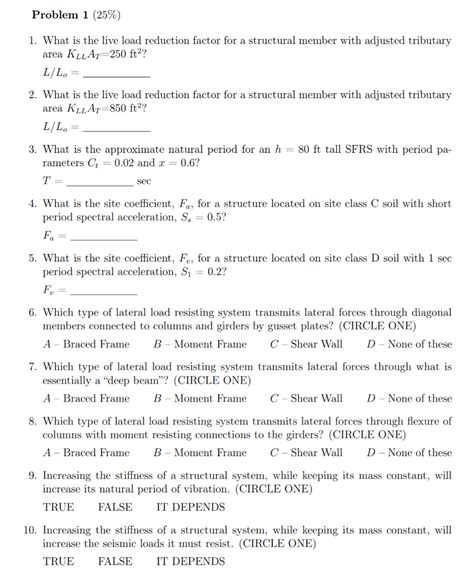 Solved Problem 1 25 1 What Is The Live Load Reduction