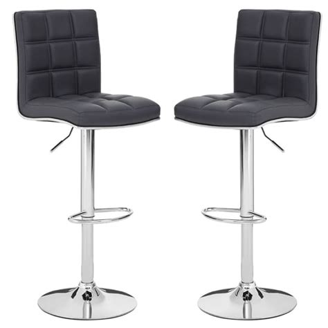 Treno White Faux Leather Gas Lift Bar Stools In Pair Furniture In Fashion