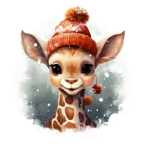 Premium Ai Image There Is A Giraffe Wearing A Hat And A Pom Pom