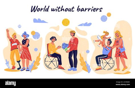 Banner For World Disability Day With Disabled People In Wheelchairs