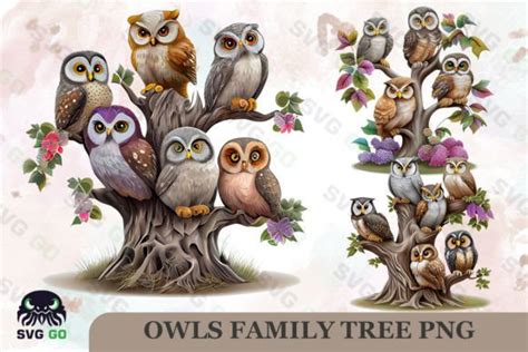 Owls Family Tree Watercolor Sublimation Graphic by SVG Go · Creative ...