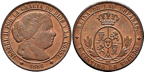 Cy15717 ISABEL II 1 Centimo De Escudo 1868 Jubia OM SC