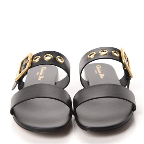 Christian Dior Calfskin D Dior Slide Flat Sandals 40 Black 660069 Fashionphile