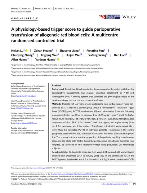 PDF A Physiologybased Trigger Score To Guide Perioperative