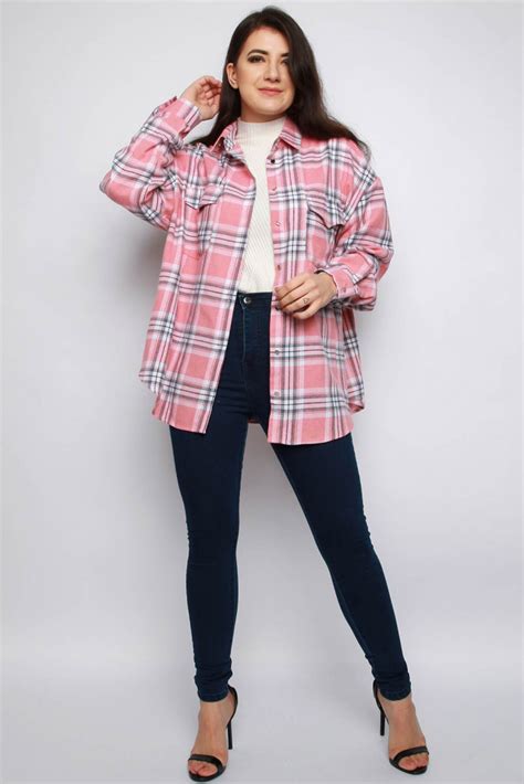 Check Brushed Flannel Shirt Pink Pink Flannel Outfit Pink Flannel