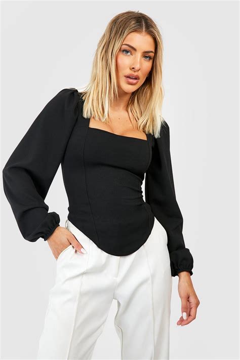 Black Long Sleeve Corset Top Boohoo Uk