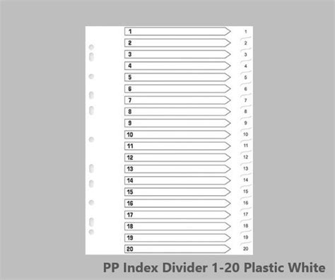 White Plastic A4 20 Tab Pp Index Divider Plastic White 1 20 Numbering