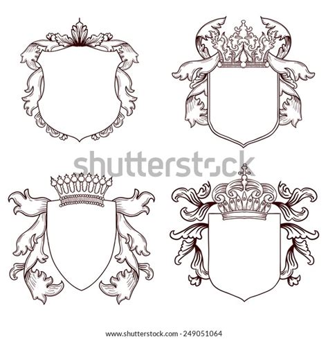 Hand Drawn Coat Arms Set Vector Stock Vector Royalty Free 249051064