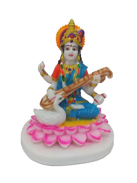 Buy Saraswati Maa Statue Sitting On Lotus Base Beautiful Marble Sarada