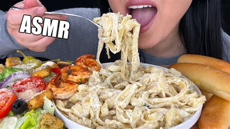 Asmr Fettuccine Alfredo Pasta Shrimp Eating Sounds Olive Garden