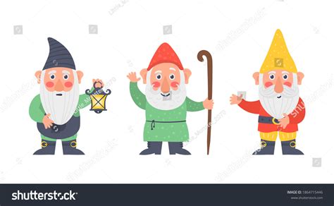 Classic Garden Gnomes Colorful Outfits Different Stock Vector Royalty