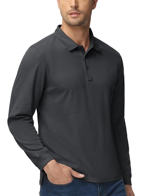 Tacvasen Mens Casual Long Sleeve Polo Shirt Daily Tennis Shirt Dark Gray S