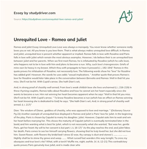 Unrequited Love - Romeo and Juliet - Free Essay Example | StudyDriver.com