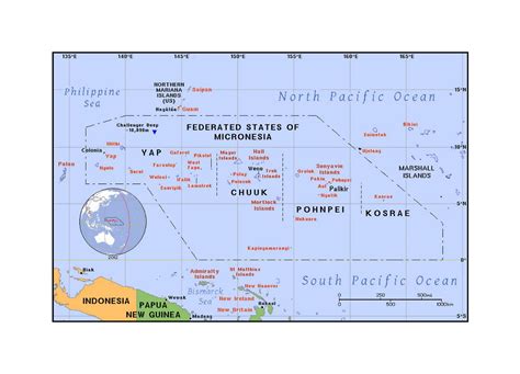 detailed political map  micronesia micronesia oceania mapsland
