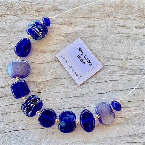 Blue Recycled Glass Necklace Stunning Cobalt Blue Statement Etsy