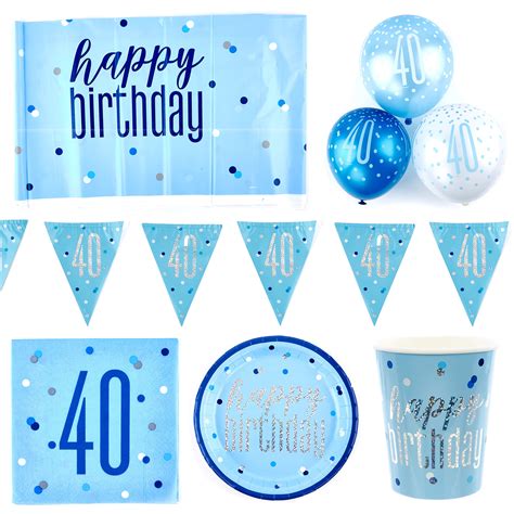 Buy Blue 40th Birthday Party Tableware And Decorations Bundle 78 Pieces