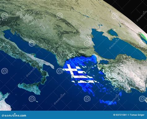 希腊的旗子从空间的 库存例证 插画 包括有 欧洲 例证 地球 回报 天气 可实现 卫星 希腊语 83721581