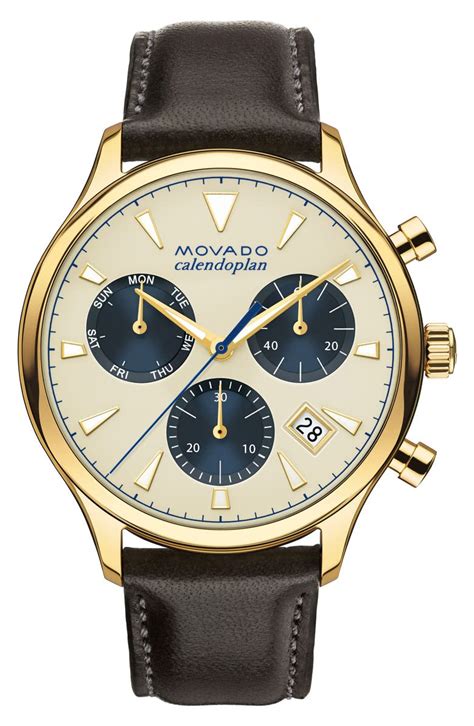 Movado 'Heritage' Chronograph Leather Strap Watch, 43mm | Nordstrom