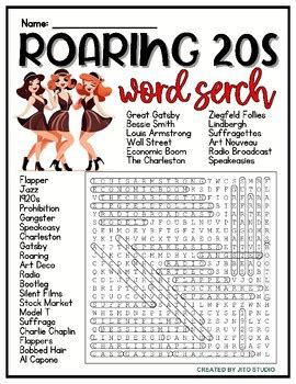 Roaring Twenties Word Search Puzzle By Jito Studio Tpt