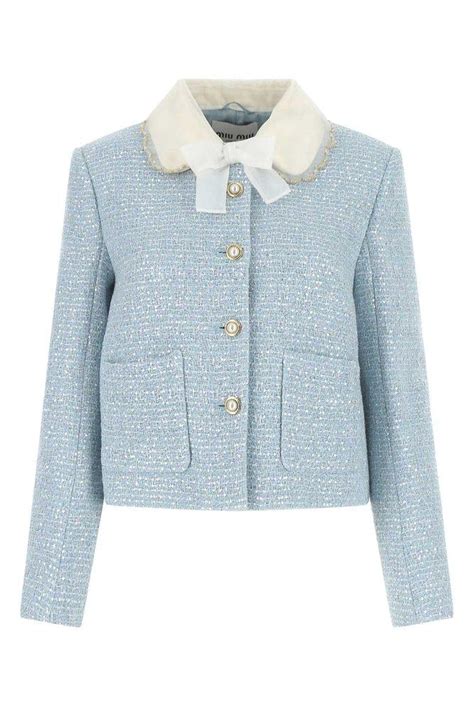 Miu Miu Single Breasted Sequin Tweed Jacket In Blue Lyst