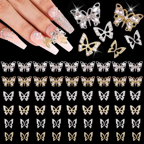 Amazon Pcs Styles D Butterfly Nail Charms Set Gold