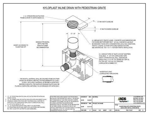 inline drain  pedestrian grate quick spec installation nyloplast detail