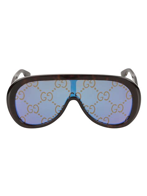 Gucci Blue Logo Mask Unisex Sunglasses Gg1370s 002 99 In Blue Tortoise Modesens