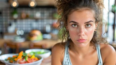 Premium Photo Woman Seated In Front Of A Plate Of Food