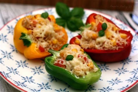 Poivrons farcis au riz poulet tomates et maïs Amandine Cooking