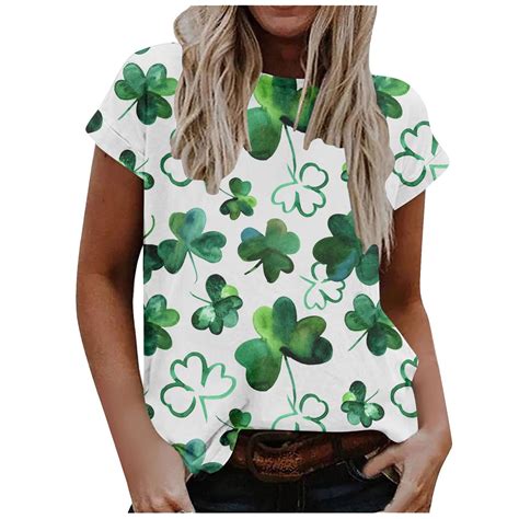 fartey St. Patrick's Day Shirts for Women Shamrock Print Graphic Tees ...