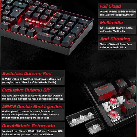 Teclado Gamer Profissional Redragon Mitra K Switch Red Mundoware