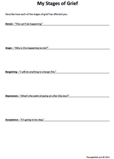 Anticipatory Grief Worksheets Coping With Grief Worksheets