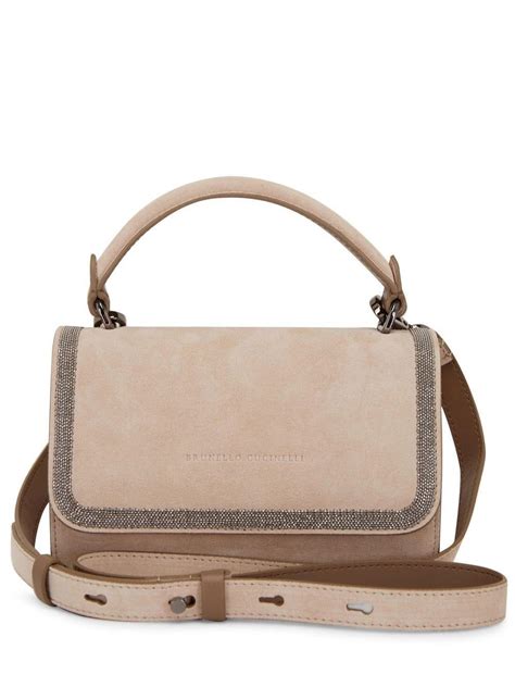 Brunello Cucinelli Monili Detail Suede Crossbody Bag In Brown Lyst