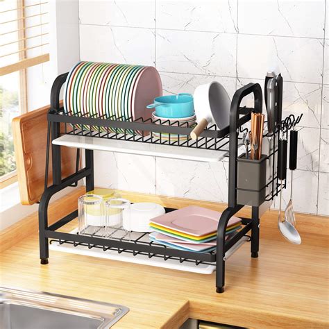 Dish Drying Rack 1Easylife 2 Tier Compact Kitchen Dish Rack Drainboard