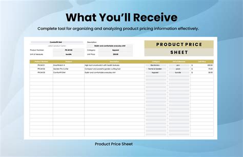 Products Price Sheet Template in Excel, Google Sheets - Download | Template.net