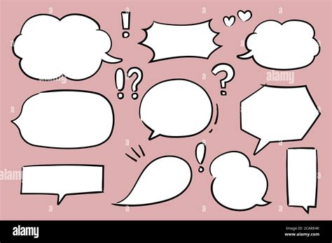 Hand Drawn Set Of Speech Bubbles Vector Illustration Isolated On Pink Background Stock Vector