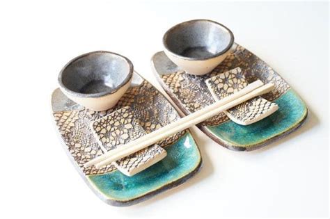 Ceramic Sushi Serving Set Set For Twoceramic Set Rustic Etsy