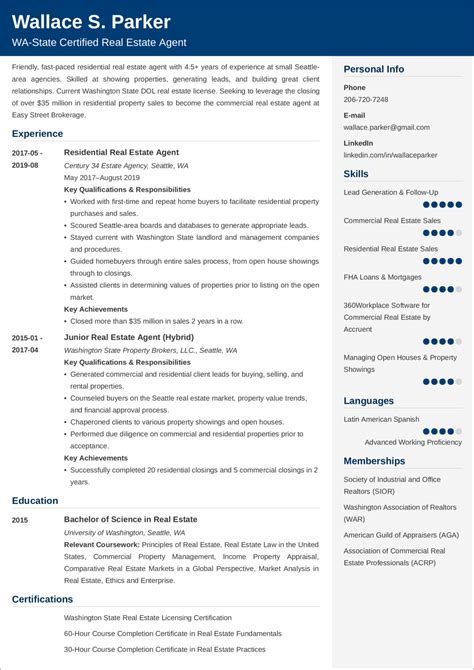 Real Estate Resume Example With Job Description And Skills